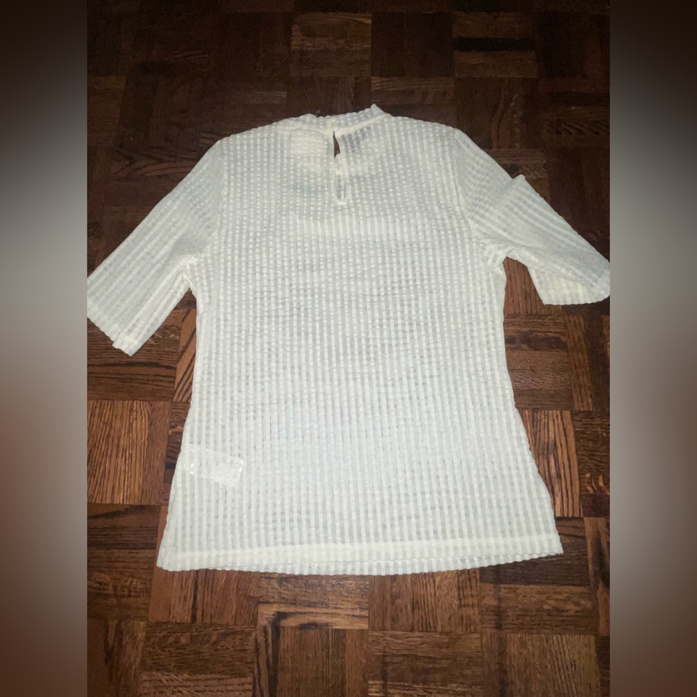 Anthropologie Maeve Sheer Neutral beige Mesh Mock-Neck Top Medium - Picture 10 of 10